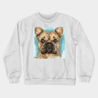 Loose Painting of a Brown French Bulldog on Light Blue Background Crewneck Sweatshirt